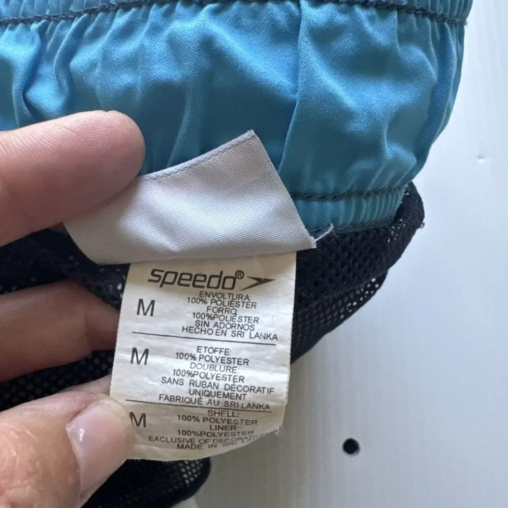 Speedo Men’s Board Swim Shorts Size M Black Blue Yellow Plaid Cargo Pocket